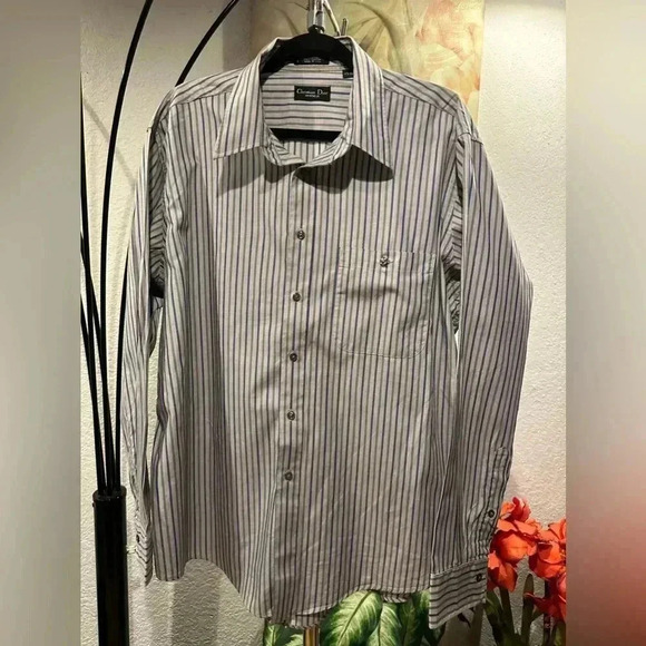 Christian Dior button up stripe shirt size 17.5/35 - Picture 2 of 10